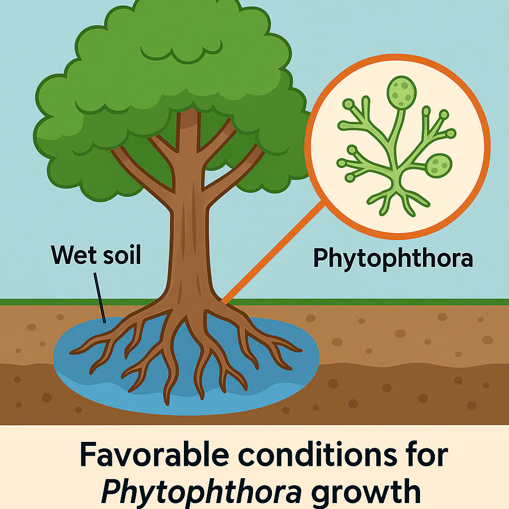Structure of the Durian Tree and Areas Susceptible to Phytophthora Infection